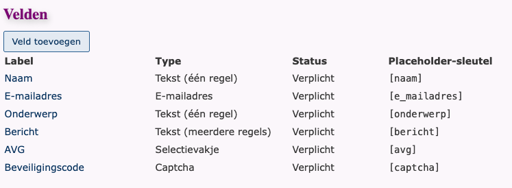 volgorde velden