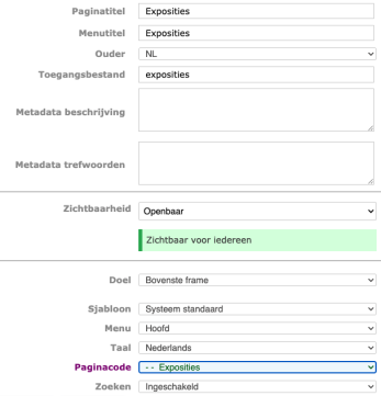 pagina instellingen